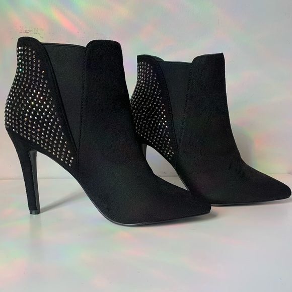 Shoes - Rhinestone Studded Suede Booties